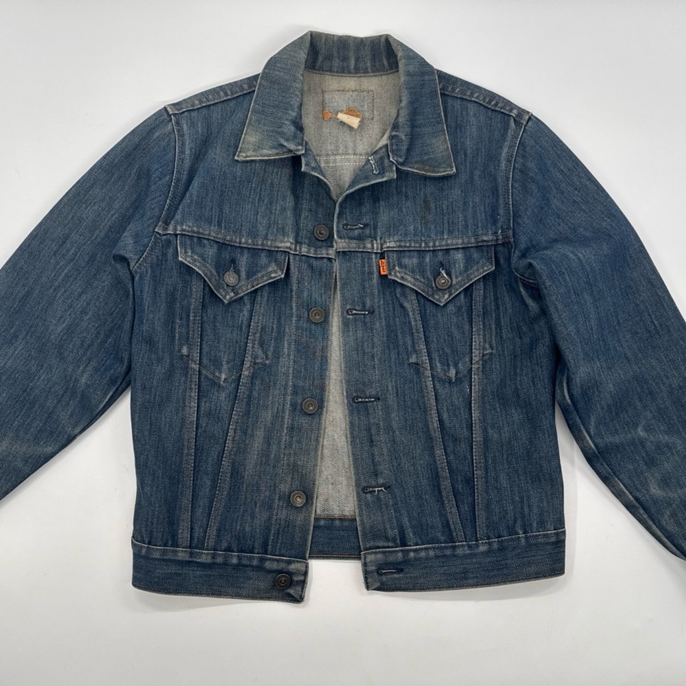 Vintage 70s Levi's Orange Tab Denim Jacket Mens CROP Small Trucker USA Indigo - Picture 11 of 16